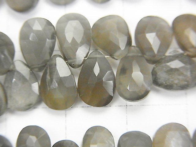 [Video] High Quality Gray Moonstone AA++ Pear shape Faceted Briolette half or 1strand beads (aprx.7inch / 18cm)