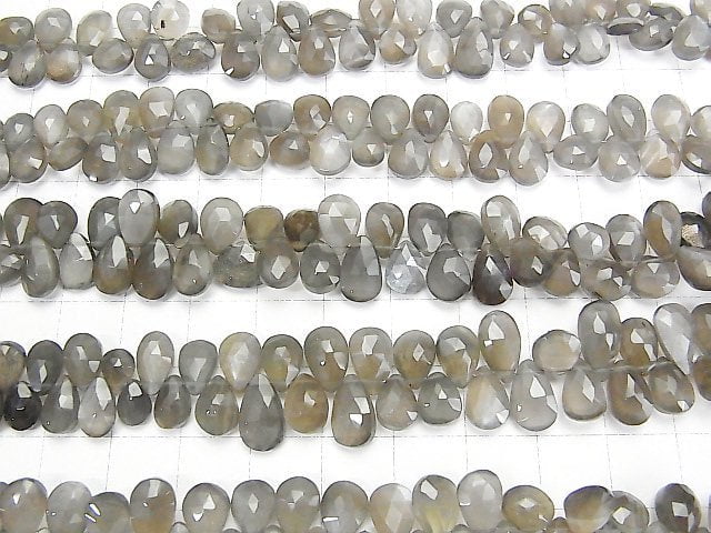 [Video] High Quality Gray Moonstone AA++ Pear shape Faceted Briolette half or 1strand beads (aprx.7inch / 18cm)