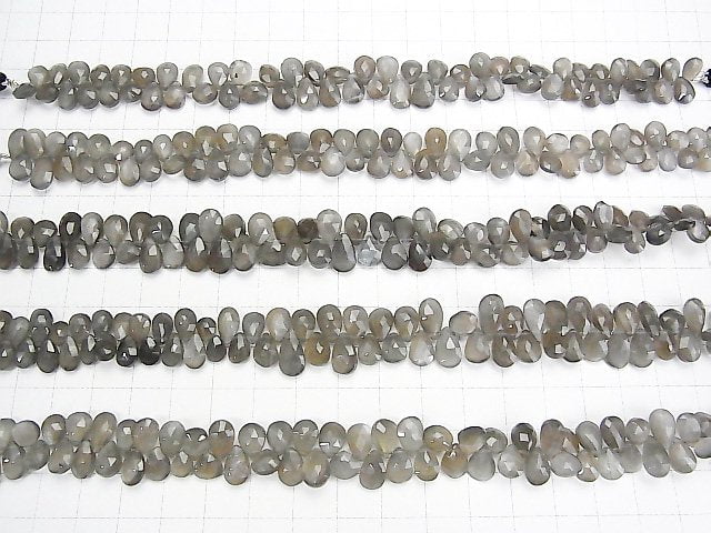 [Video] High Quality Gray Moonstone AA++ Pear shape Faceted Briolette half or 1strand beads (aprx.7inch / 18cm)