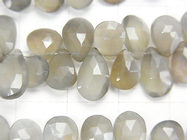 [Video] High Quality Gray Moonstone AA++ Pear shape Faceted Briolette half or 1strand beads (aprx.7inch / 18cm)