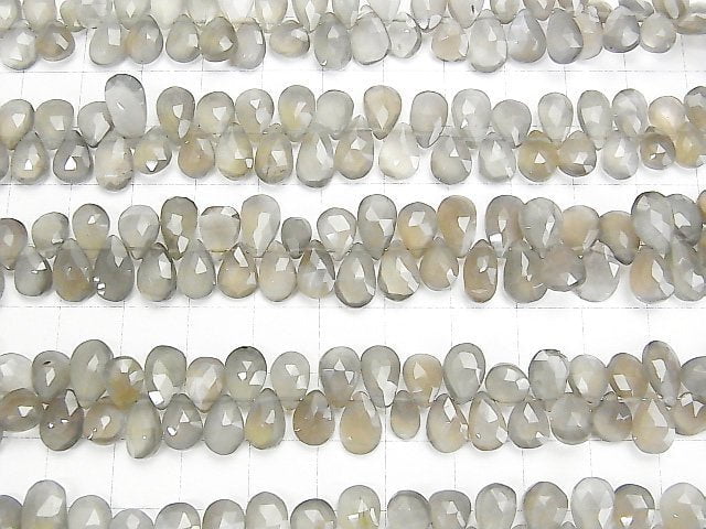 [Video] High Quality Gray Moonstone AA++ Pear shape Faceted Briolette half or 1strand beads (aprx.7inch / 18cm)