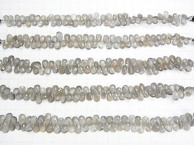 [Video] High Quality Gray Moonstone AA++ Pear shape Faceted Briolette half or 1strand beads (aprx.7inch / 18cm)