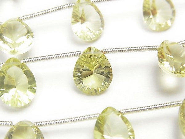 Concave Cut, Lemon Quartz, Pear Shape Gemstone Beads