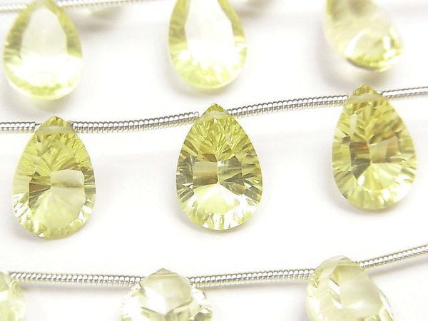 Concave Cut, Lemon Quartz, Pear Shape Gemstone Beads