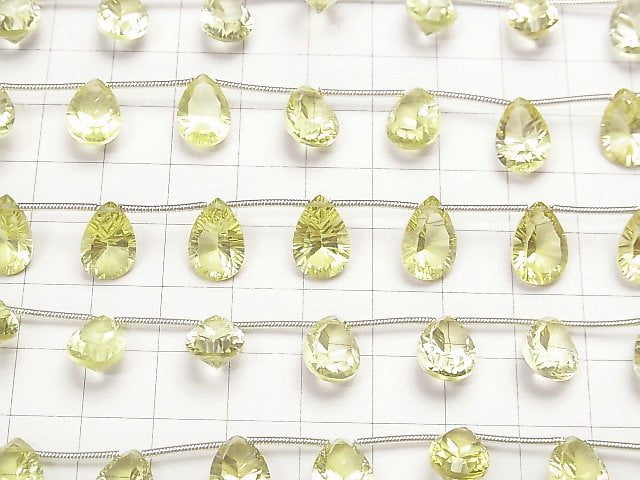 [Video] High Quality Lemon Quartz AAA Pear shape Concave Cut 12x8mm 1strand (9pcs)