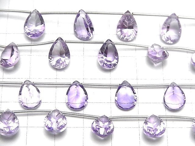 [Video]High Quality Pink Amethyst AAA Pear shape Concave Cut 12x8mm 1strand (9pcs )