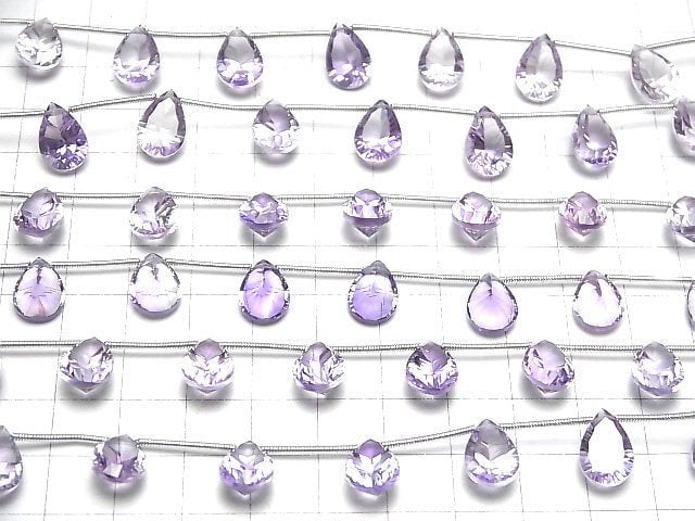 [Video]High Quality Pink Amethyst AAA Pear shape Concave Cut 12x8mm 1strand (9pcs )