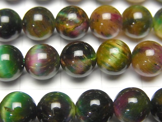 [Video] Mix Tiger's Eye AAA- Round 8mm [Pink x Green] 1strand beads (aprx.15inch / 36cm)