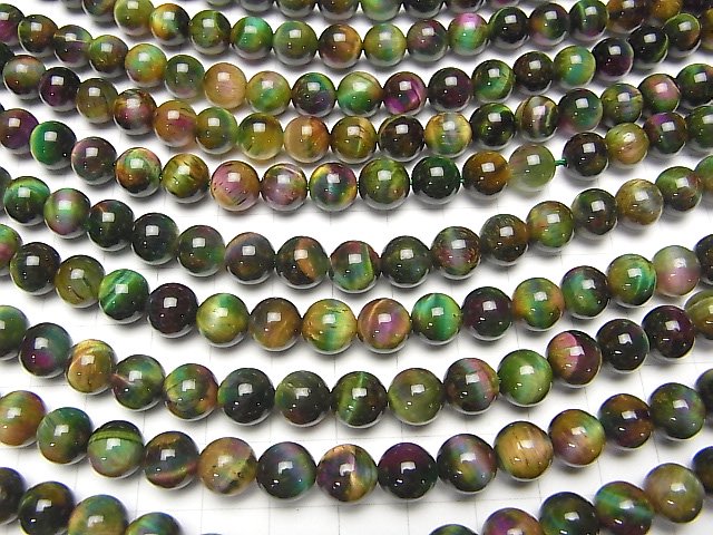 [Video] Mix Tiger's Eye AAA- Round 8mm [Pink x Green] 1strand beads (aprx.15inch / 36cm)