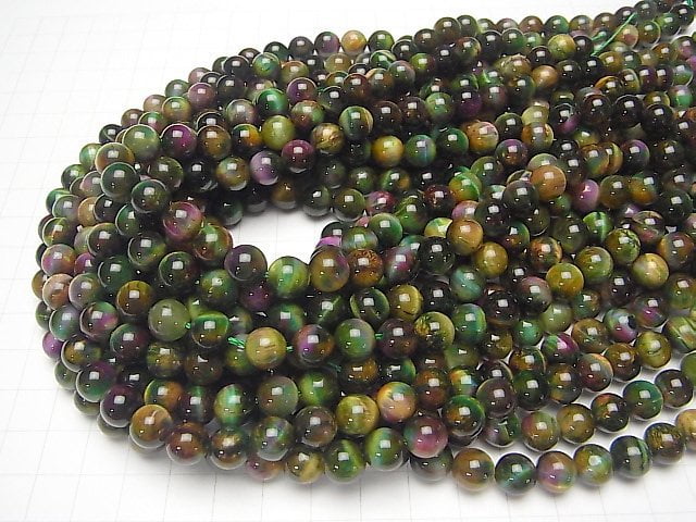 [Video] Mix Tiger's Eye AAA- Round 8mm [Pink x Green] 1strand beads (aprx.15inch / 36cm)