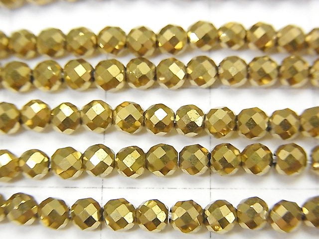 [Video]High Quality! Hematite Faceted Round 3mm gold coated 1strand beads (aprx.15inch/37cm)