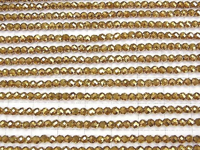 [Video]High Quality! Hematite Faceted Round 3mm Gold Coated 1strand beads (aprx.15inch/37cm)