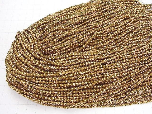[Video]High Quality! Hematite Faceted Round 3mm Gold Coated 1strand beads (aprx.15inch/37cm)
