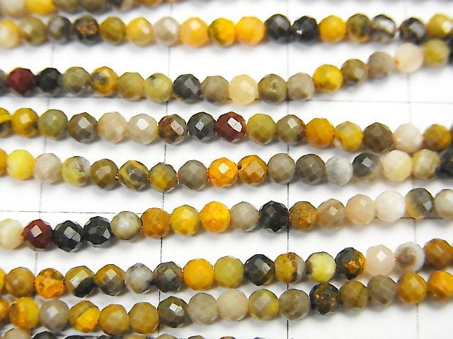 [Video] High Quality! Bumblebee Jasper Faceted Round 2mm 1strand beads (aprx.15inch / 36cm)