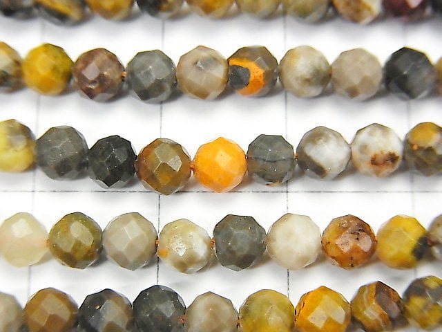 [Video] High Quality! Bumblebee Jasper Faceted Round 4mm 1strand beads (aprx.15inch / 36cm)