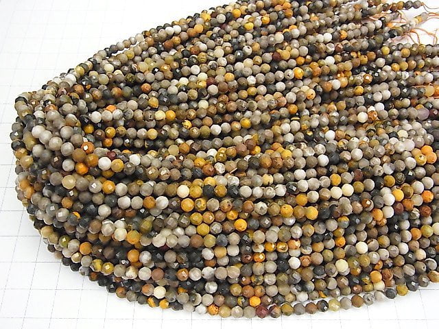 [Video] High Quality! Bumblebee Jasper Faceted Round 4mm 1strand beads (aprx.15inch / 36cm)