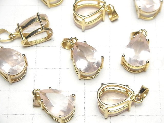 [Video] High Quality Rose Quartz AAA Pear shape Faceted Pendant 14x10mm 18KGP