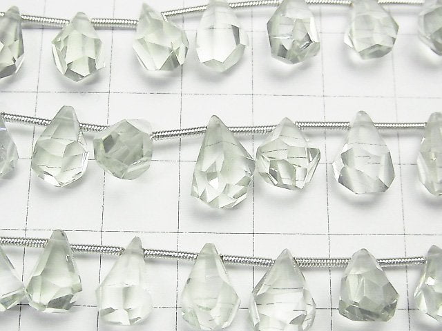 [Video] High Quality Green Amethyst AAA Rough Drop Faceted Briolette half or 1strand beads (aprx.7inch / 18cm)