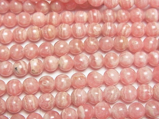 [Video] Argentina Rhodochrosite AA++ Round 5mm half or 1strand beads (aprx.15inch / 38cm)