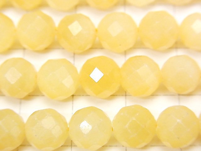 [Video] High Quality! Yellow Jade 64Faceted Round 8mm 1strand beads (aprx.15inch / 37cm)