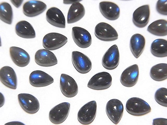 [Video] High Quality Black Labradorite AAA- Pear Shape Cabochon 6x4mm 10pcs