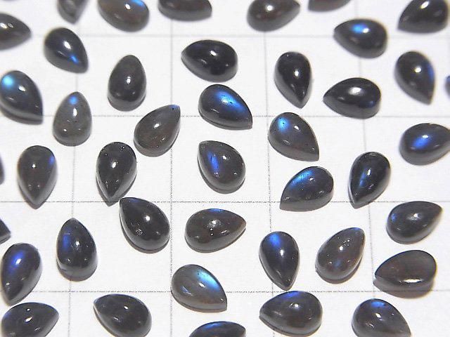 [Video] High Quality Black Labradorite AAA- Pear Shape Cabochon 6x4mm 10pcs