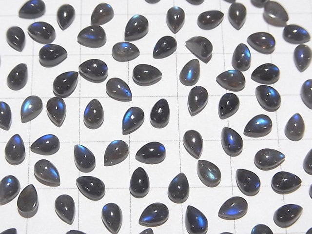 [Video] High Quality Black Labradorite AAA- Pear shape Cabochon 6x4mm 10pcs