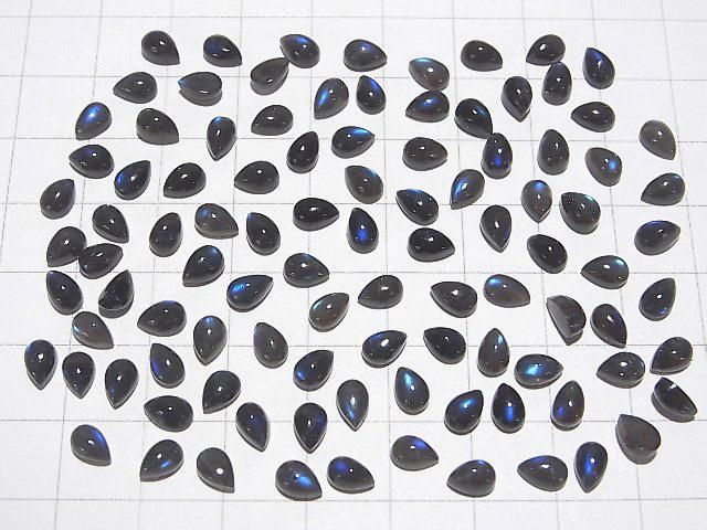 [Video] High Quality Black Labradorite AAA- Pear Shape Cabochon 6x4mm 10pcs