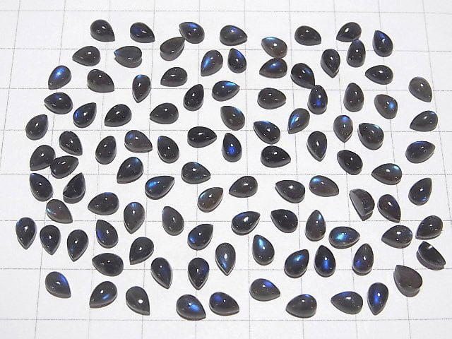 [Video] High Quality Black Labradorite AAA- Pear shape Cabochon 6x4mm 10pcs