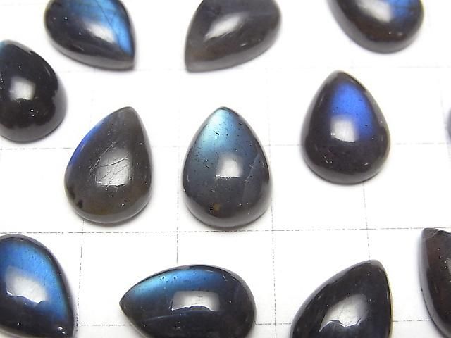 高品質黑色拉長石 AAA- 梨形蛋面切工 14x10mm 2顆