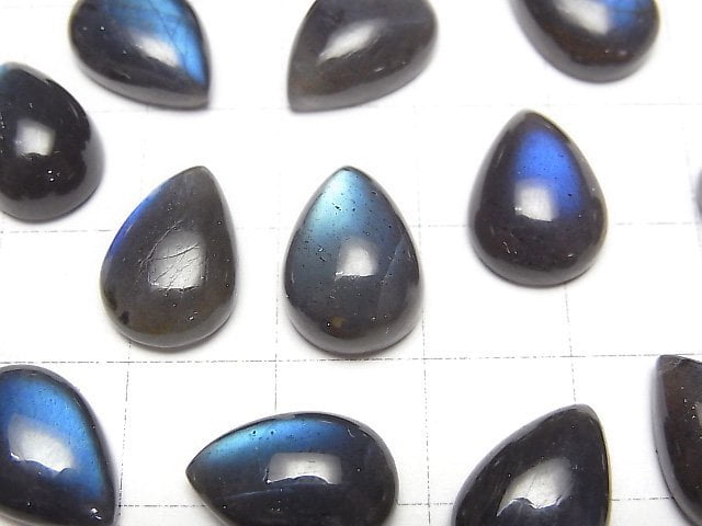 [Video]High Quality Black Labradorite AAA- Pear shape Cabochon 14x10mm 2pcs