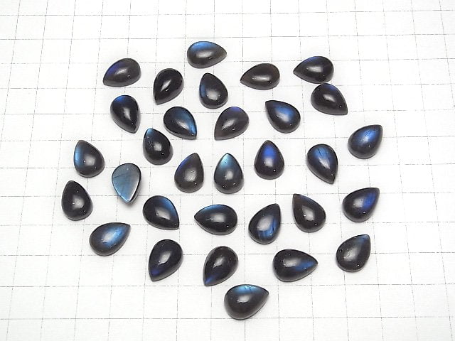 [Video]High Quality Black Labradorite AAA- Pear shape Cabochon 14x10mm 2pcs