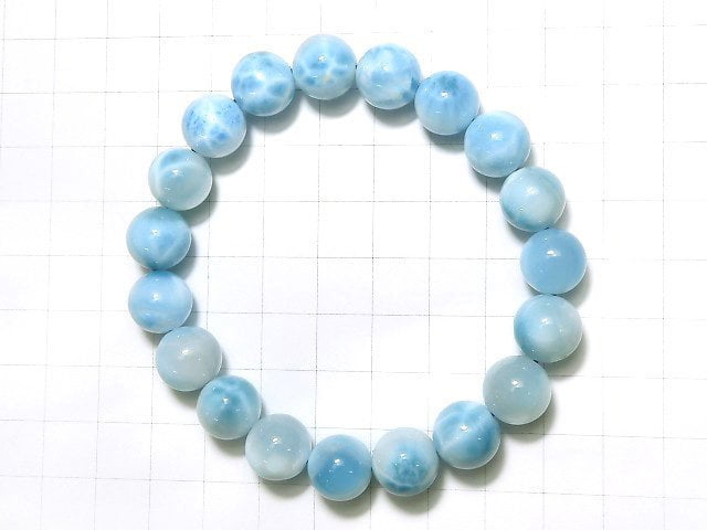 [Video][One of a kind] High Quality Larimar Pectolite AAA Round 11mm Bracelet NO.308