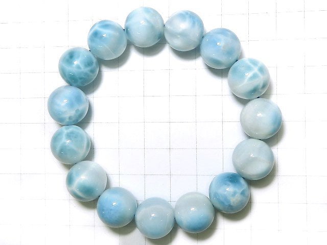 [Video][One of a kind] High Quality Larimar Pectolite AAA Round 14.5mm Bracelet NO.319