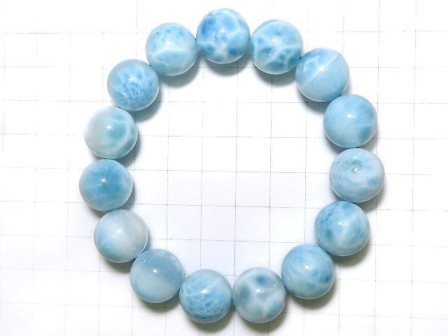 [Video][One of a kind] High Quality Larimar Pectolite AAA Round 14.5mm Bracelet NO.320