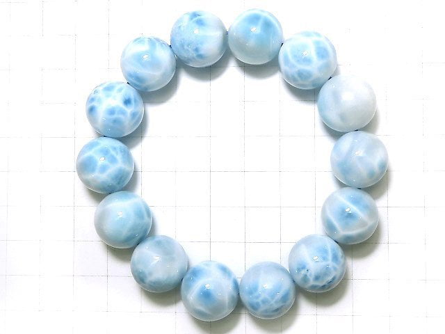 [Video][One of a kind] High Quality Larimar Pectolite AAA Round 15.5mm Bracelet NO.322