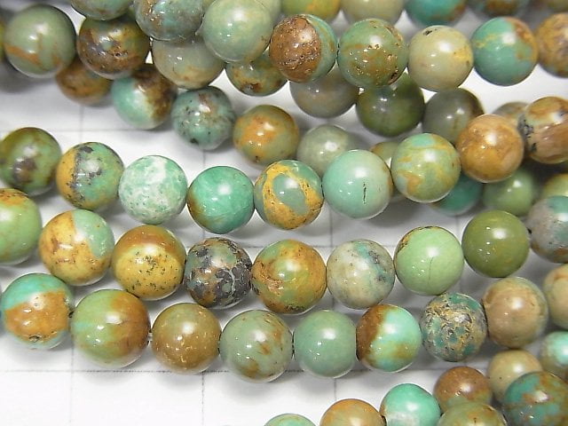 [Video] Green-Brown Turquoise AA++ Round 4-8mm Size Gradation 1strand beads (aprx.15inch / 38cm)