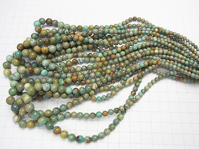 [Video] Green-Brown Turquoise AA++ Round 4-8mm Size Gradation 1strand beads (aprx.15inch / 38cm)