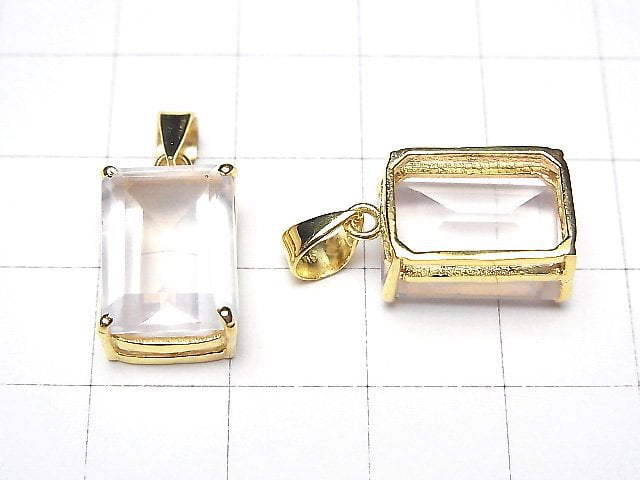 [Video] High Quality Rose Quartz AAA Rectangle Faceted Pendant 14x10mm 18KGP