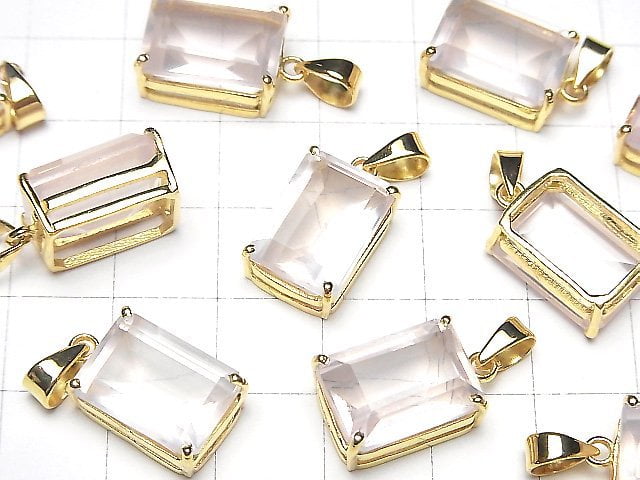 [Video] High Quality Rose Quartz AAA Rectangle Faceted Pendant 14x10mm 18KGP