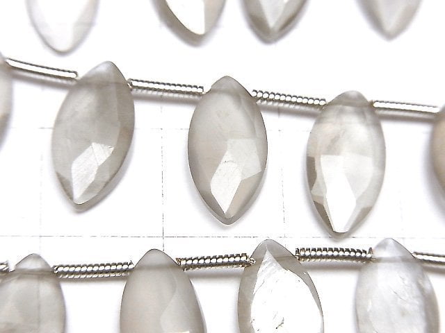 [Video]High Quality Gray Moonstone AA++ Marquise Faceted Briolette 1strand beads (aprx.7inch/18cm)