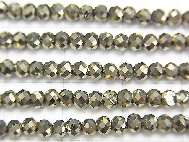 [Video] High Quality! Pyrite AAA Faceted Button Roundel 3x3x2mm 1strand beads (aprx.15inch / 37cm)