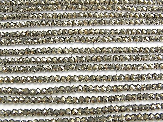 黃鐵礦 AAA 切面鈕扣圓珠 3x3x2mm 1串珠子 (約15英吋/37公分) 高品質！