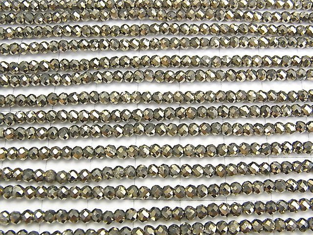 [Video] High Quality! Pyrite AAA Faceted Button Roundel 3x3x2mm 1strand beads (aprx.15inch / 37cm)