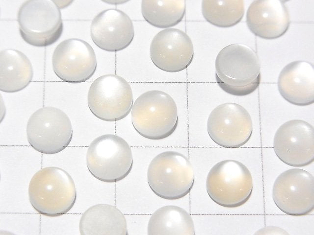 [Video] White Moonstone AAA Round Cabochon 6x6mm 10pcs