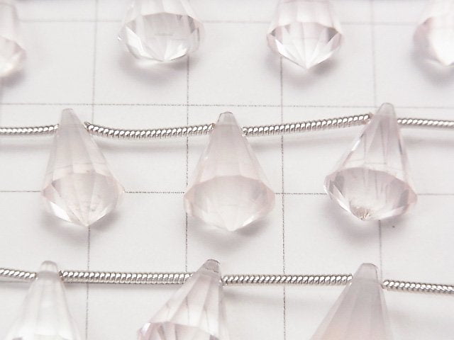 [Video] High Quality Rose Quartz AAA- Deformation Drop Faceted Briolette 1strand (9pcs)