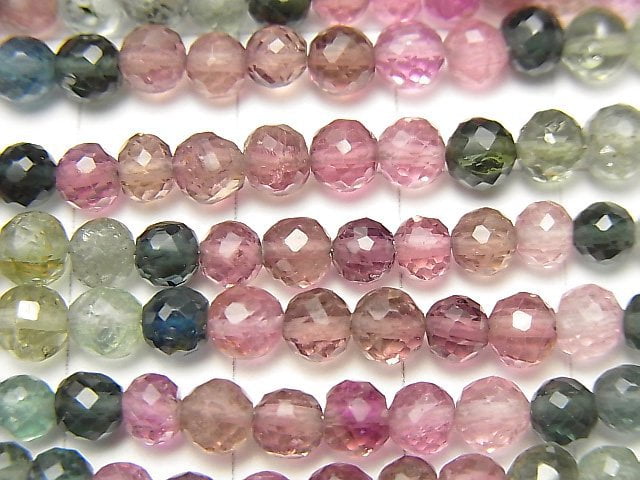 [Video] High Quality! Multicolor Tourmaline AAA Faceted Round 4mm Color Gradation half or 1strand beads (aprx.7inch / 18cm)