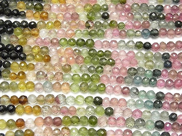 [Video] High Quality! Multicolor Tourmaline AAA Faceted Round 4mm Color Gradation half or 1strand beads (aprx.7inch / 18cm)