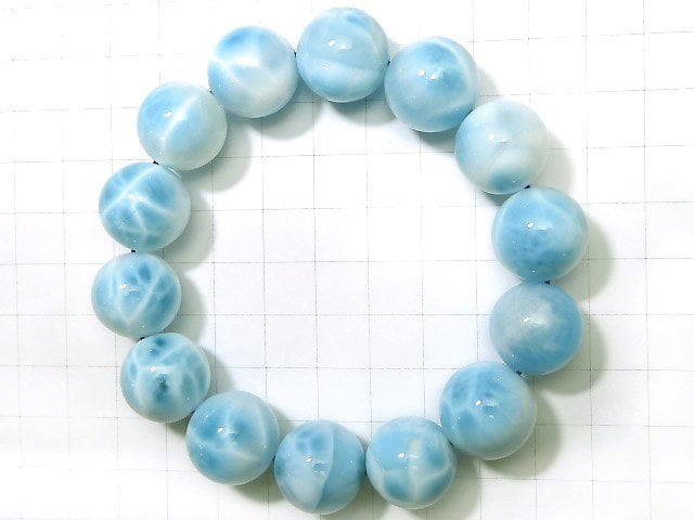 [Video] [One of a kind] High quality Larimar Pectolite AAA Round 16mm Bracelet NO.400