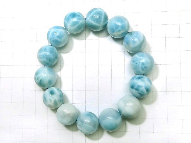 [Video] [One of a kind] High quality Larimar Pectolite AAA Round 16mm Bracelet NO.401